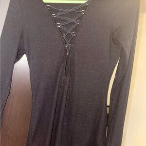Black Lace-Up Long Sleeve shirt